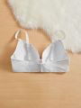 Plus Lace Panel Bow Front Scallop Trim Push Up Bra