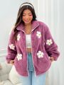 SHEIN Qutie Women's Plus Size Cute Purple Flower Furry Jacket