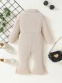 Baby Girl Button Front Flare Leg Jumpsuit