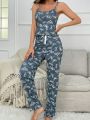 Babi Brunelio Butterfly Print Cami Top With Pants Pajama Set