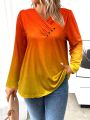 Plus Size Ombre Button Detail T-Shirt