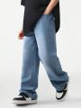 Tween Boy Vintage Basic Casual Loose Straight Leg Jeans In College Style