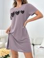 Ladies' Simple Sketch Heart Printed Nightgown