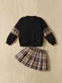 SHEIN Infant Girls' Casual College Style Plaid Dress Set