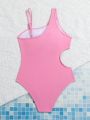 Tween Girls' Solid Color Hollow Out One-Piece Swimsuit