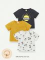 Cozy Cub 3pcs Newborn Infant Boys' Soft Knit Solid Color Decorative Pocket Short Sleeve Tops With Round Neck