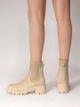 Women's Outdoor Faux Suede 6cm Chunky Heel Round Toe Slip-resistant & Wear-resistant Chelsea Boots, Autumn & Winter