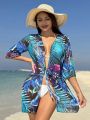 SHEIN Swim Classy Women'S Tropical Printed Kimono Cardigan