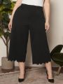 SHEIN CURVE+ Plus Size Solid Color High-waisted Wide Leg Pants