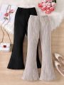 SHEIN Kids EVRYDAY Tween Girl 2pcs/Set Casual Knitted Flare Pants Outfit