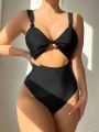 SHEIN Swim BAE Solid Color One-piece Swimsuit With Front Twist Design