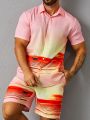 Men'S Nautical Printed Button Up Shirt And Shorts Set