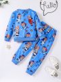 SHEIN Kids EVRYDAY Toddler Boys' Cartoon Printed Sweatshirt And Sweatpants Set