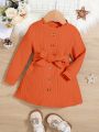 SHEIN Infant Girls' Knitted Casual Long Sleeve Belted Dress, Lightweight