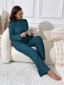 Women's Solid Color Ribbed Casual And Comfortable Homewear Set