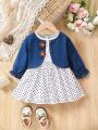 Baby Girls' Spring/autumn Denim Jacket And Tulle Princess Dress Two Piece Outfits, Fashionable