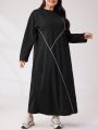 SHEIN Mulvari Plus Size Women's Round Neck Drop Shoulder Long Sleeve Dress
