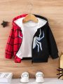 Baby Boy Spider Print Two Tone Hooded Jacket Without Tee