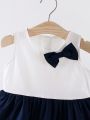 Baby Girls' Striped Sleeveless Dress With Bowknot Decoration