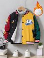 SHEIN Young Boy Letter Graphic Colorblock Thermal Lined Varsity Jacket Without Sweater
