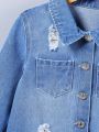 Young Girl 1pc Ripped Denim Jacket