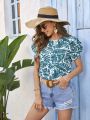 SHEIN VCAY Women's Tropical Print Puff Sleeve Shirt For Vacation