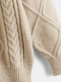 SHEIN Toddler Boys Turtle Neck Drop Shoulder Cable Knit Sweater