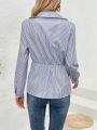 Vertical Striped Twist Knot Women's Shirt