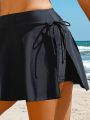 SHEIN Swim SPRTY Ladies' Solid Color Bikini Bottoms With Waistband Skirt