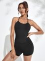 Yoga Basic Crisscross Back Halter Sports Romper