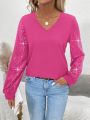 Women's V-Neck Sparkly Long Sleeve Blouse