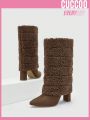 Cuccoo Everyday Collection Women Point Toe Chunky Heeled Classic Boots, Elegant Outdoor Fluffy Boots