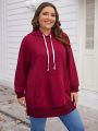 SHEIN LUNE Plus Size Solid Color Hooded Sweatshirt With Pocket And Drawstring