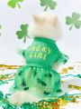 PETSIN Pet Green Tulle Spliced Clothes With St. Patrick's Day Printed Pattern, Suitable For Cat And Dog