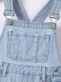 Boys' Cute Outdoor Simple Light Washed Denim Overalls Shorts, Summer