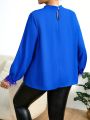 SHEIN Privé Plus Size Solid Color Long Sleeve Shirt With Edges