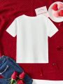 Girls' Valentine's Day Love/Slogan Print Short Sleeve T-Shirt With Round Neck