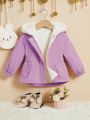 SHEIN Baby Girl 1pc Teddy Lined Hooded Coat