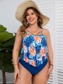 SHEIN Swim Classy Plus Size Tropical Print Tankini Set