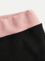 SHEIN Kids HYPEME Girls' Vintage And Simple Knitted Patchwork Skinny Pants For Streetwear