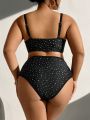 SHEIN Swim Vcay Plus Size Women'S Polka Dot Print Front Lace-Up Swimsuit