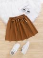 SHEIN Tween Girl'S Solid Color Pu Leather Flared Skirt