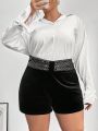 SHEIN Privé Plus Size Women's Shiny Velvet Shorts With Elastic Waist