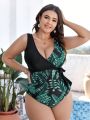 SHEIN Swim Classy Plus Size Tropical Plant Printed One-piece Swimsuit