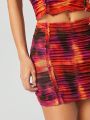 IMEXY SHEIN BAE Tie Dye Ruched Tube Top & Bodycon Skirt