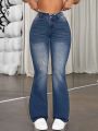 SHEIN ICON Flared Jeans With Frayed Hem And Washed Out Effect