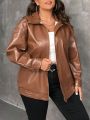 SHEIN Frenchy Plus Size Pu Leather Jacket With Drop Shoulder