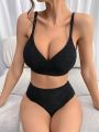 SHEIN DD+ 2pcs/set Solid Color Bikini Swimsuit