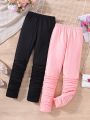 SHEIN Kids EVRYDAY Big Girls' Solid Color Elastic Waist Pants With Pleats