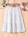 SHEIN Kids FANZEY Heart Print Frill Trim Skirt